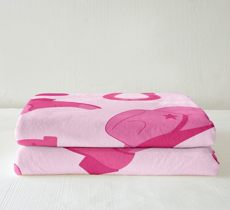 Erosebridal Erosebridal Cowgirl Throw Blanket Cute Kawaii Pink Cowgirl 40""X50"" Fleece Blanket Gifts for Girls Women Cowboy Hat Boots Horseshoe Sherpa Blanket Wild West Cowgirls Fuzzy Blanket for Bed Couch  - Image 3