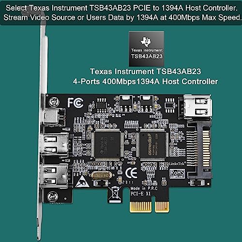 LinksTek 4-Ports PCIE 1394A Firewire 400 Card for Windows OS and MAC OS PCs, TI TSB43AB23, 3X 6Pin and 1X 4Pin 1394A Interface, with 4Pin to 6Pin 1394A Cables and Low Profile Bracket (PCIE-TSB43AB23) - Image 2