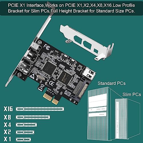 LinksTek 4-Ports PCIE 1394A Firewire 400 Card for Windows OS and MAC OS PCs, TI TSB43AB23, 3X 6Pin and 1X 4Pin 1394A Interface, with 4Pin to 6Pin 1394A Cables and Low Profile Bracket (PCIE-TSB43AB23) - Image 5