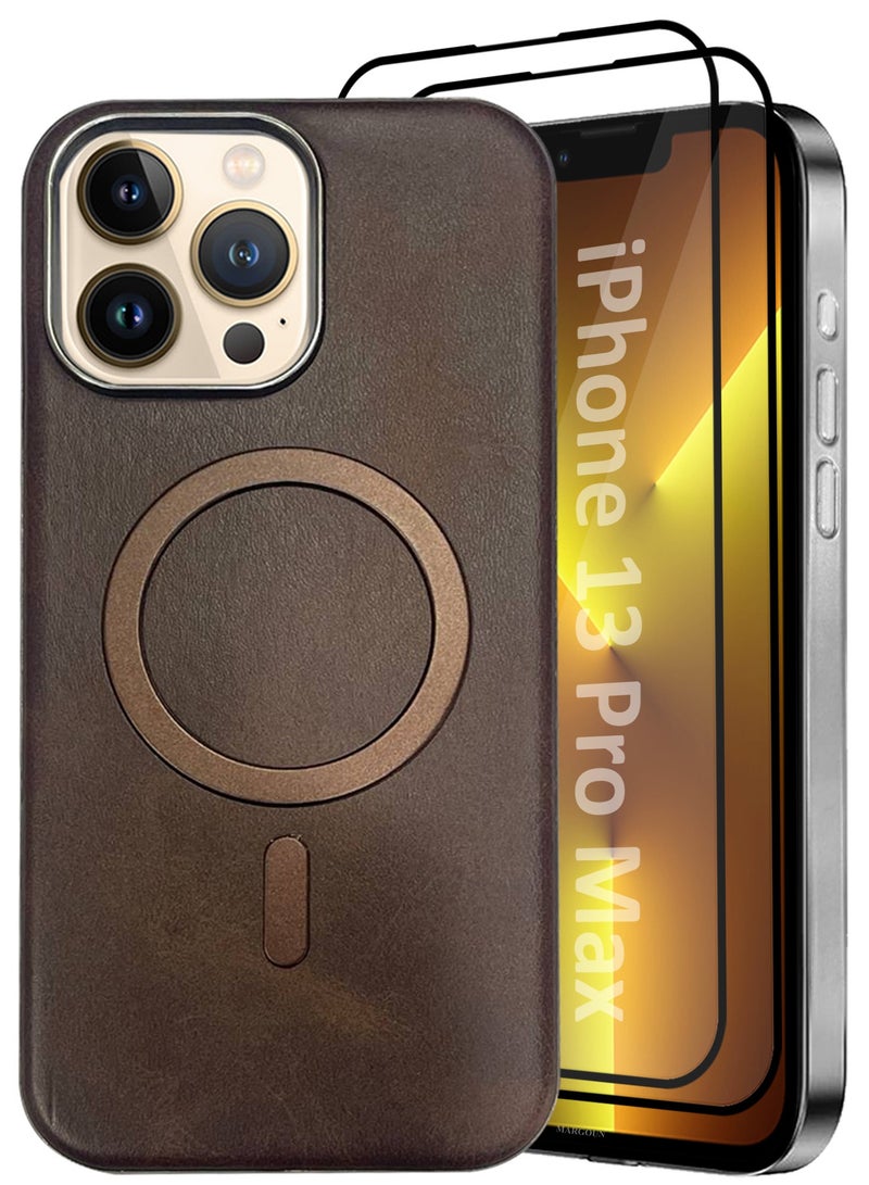 CATANES 3 Pack of PU Leather Case for Apple iPhone 13 Pro Max Compatible with Magsafe, Shockproof Drop Proof Protective Slim Case Brown - Image 1