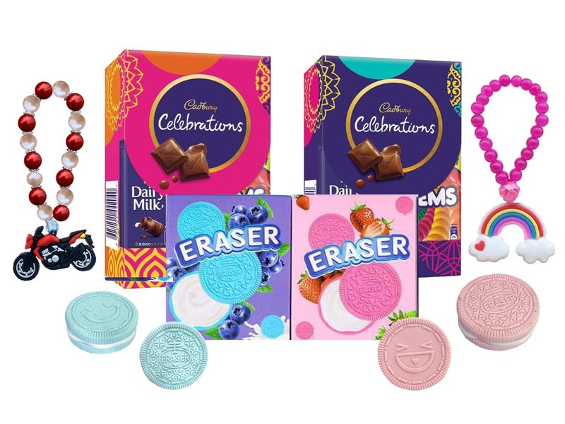 CLUZE Kids Rakhi Combo – Bracelet Rakhi with Sweet Treats & Funky Eraser Gift Hamper for Boys & Girls - Image 1