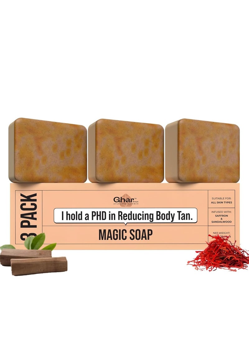 Ghar Soaps Sandalwood & Saffron Organic Soaps For Bath (300 Gms Pack Of 3) | Paraben Free | Chandan & Kesar Bath Soap | Handmade Magic Soaps For Glowing | Skin Brightening Soap For Men & Women - Image 1