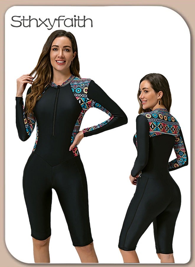 Sthxyfaith Womens One Piece Long Sleeve Rash Guard Knee High Bathing Suits Swimsuit Sport Surfing Wear Athletic Swimwear - Image 1
