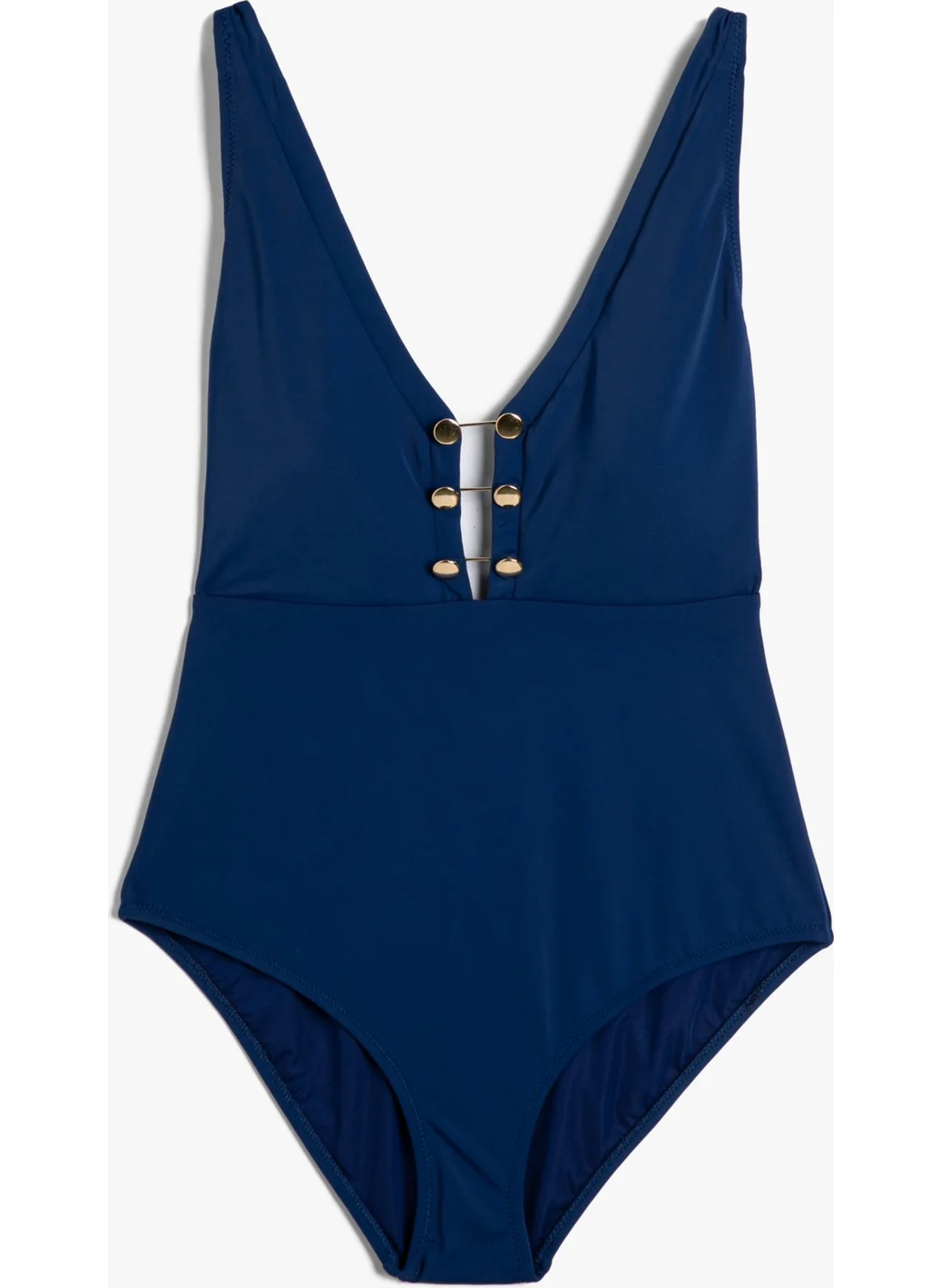 KOTON V-Neck Swimsuit Covered with Metal Accessory Detail