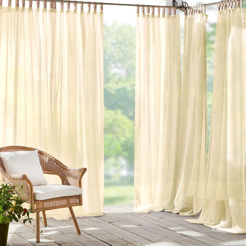 Elrene Home Fashions Darien Weatherproof TabTop Sheer Solid Color IndoorOutdoor Curtain Panel for Porch Pergola Patio Deck 52W x 108L Natural