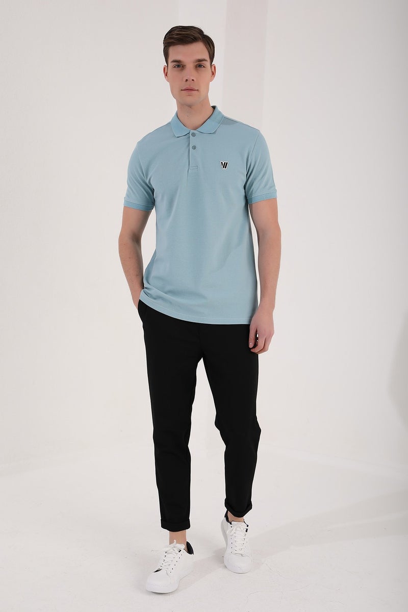 Tommy Life Ice Blue Men's Basic Chest Logo Standard Pattern Knitwear Polo Neck T-Shirt - 87768  - Image 1
