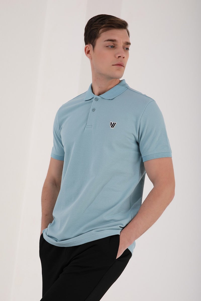 Tommy Life Ice Blue Men's Basic Chest Logo Standard Pattern Knitwear Polo Neck T-Shirt - 87768  - Image 2