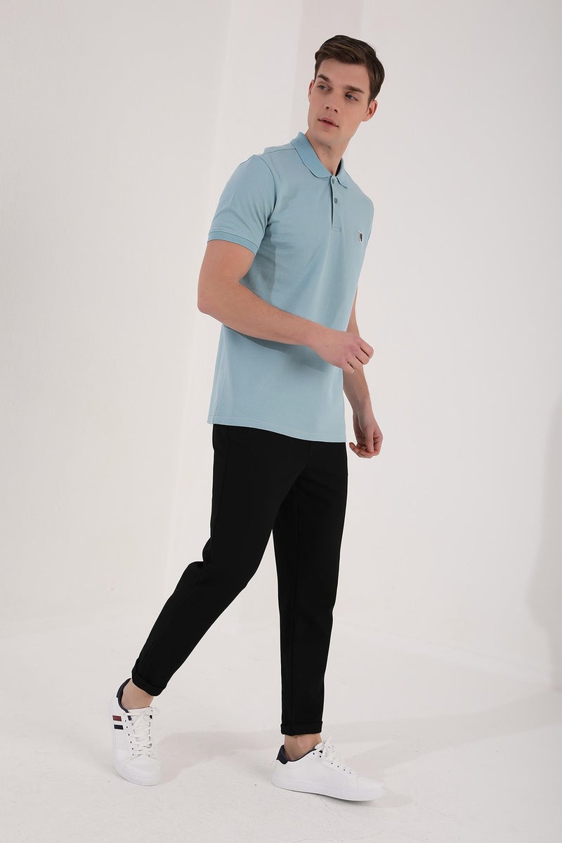 Tommy Life Ice Blue Men's Basic Chest Logo Standard Pattern Knitwear Polo Neck T-Shirt - 87768  - Image 5