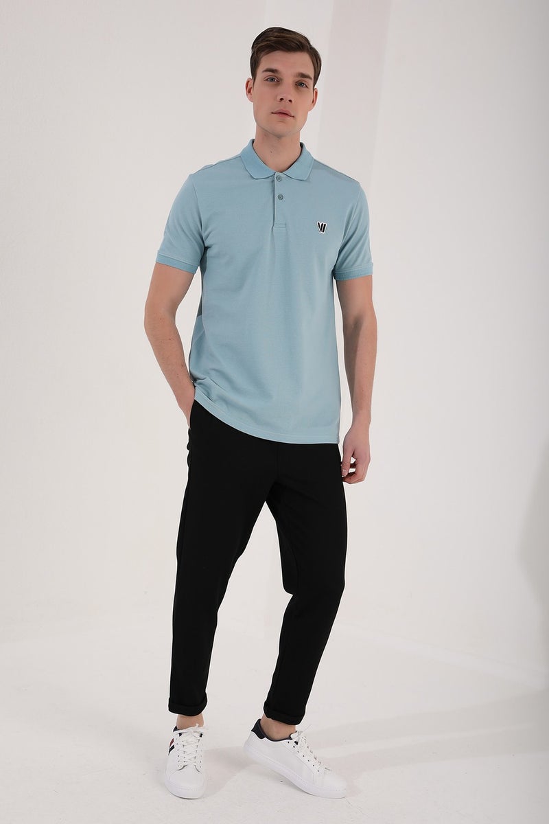 Tommy Life Ice Blue Men's Basic Chest Logo Standard Pattern Knitwear Polo Neck T-Shirt - 87768  - Image 3