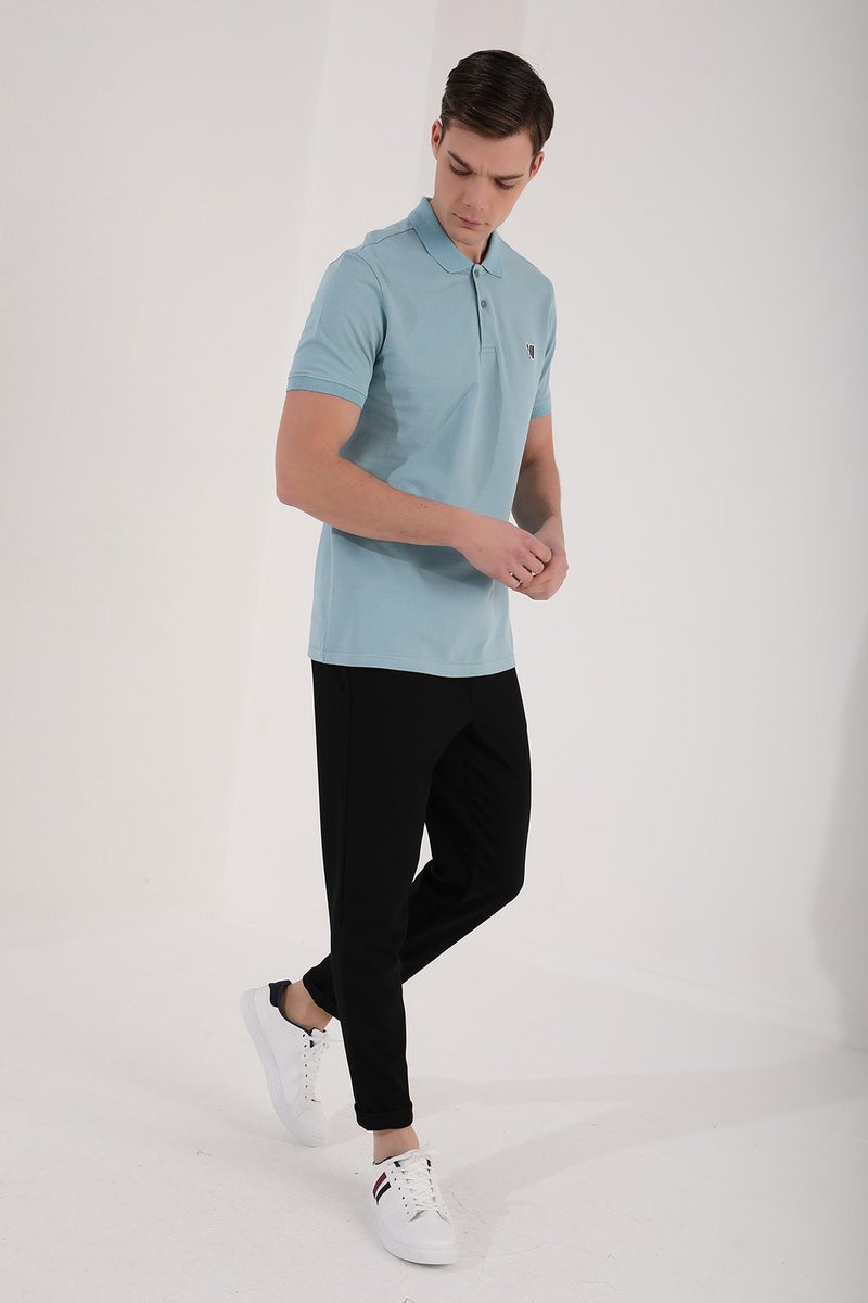 Tommy Life Ice Blue Men's Basic Chest Logo Standard Pattern Knitwear Polo Neck T-Shirt - 87768  - Image 4