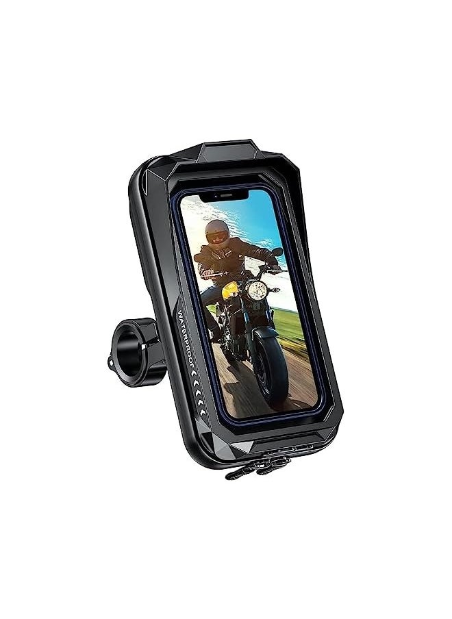 erorex Motorcycle Phone Mount Waterproof 360° Rotatable Motorbike Phone Holder with Touch Screen Sun Visor Anti-Shake Motorcycle Mirror Phone Holder Moped Phone Mount for Phone up to 7.0'' (Black)  - Image 1