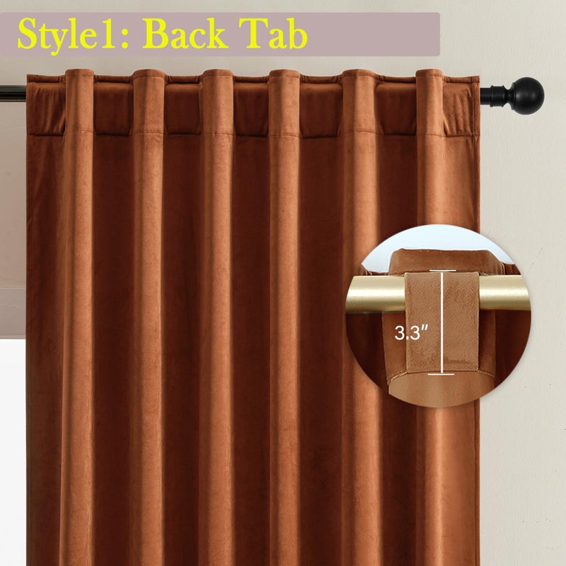 Timeper 96 inches Burnt Orange Velvet Curtains Luxury Heavy Thick Super Soft Room Darkening Window Drapes for Living Room/Sliding Door/French Door  Rod Pocket & Back Tab  W62 x L96 inches  2Pcs - Image 2