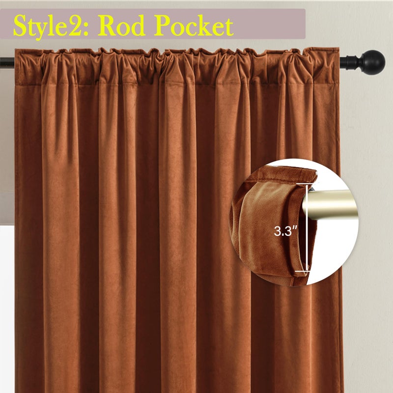 Timeper 96 inches Burnt Orange Velvet Curtains Luxury Heavy Thick Super Soft Room Darkening Window Drapes for Living Room/Sliding Door/French Door  Rod Pocket & Back Tab  W62 x L96 inches  2Pcs - Image 3
