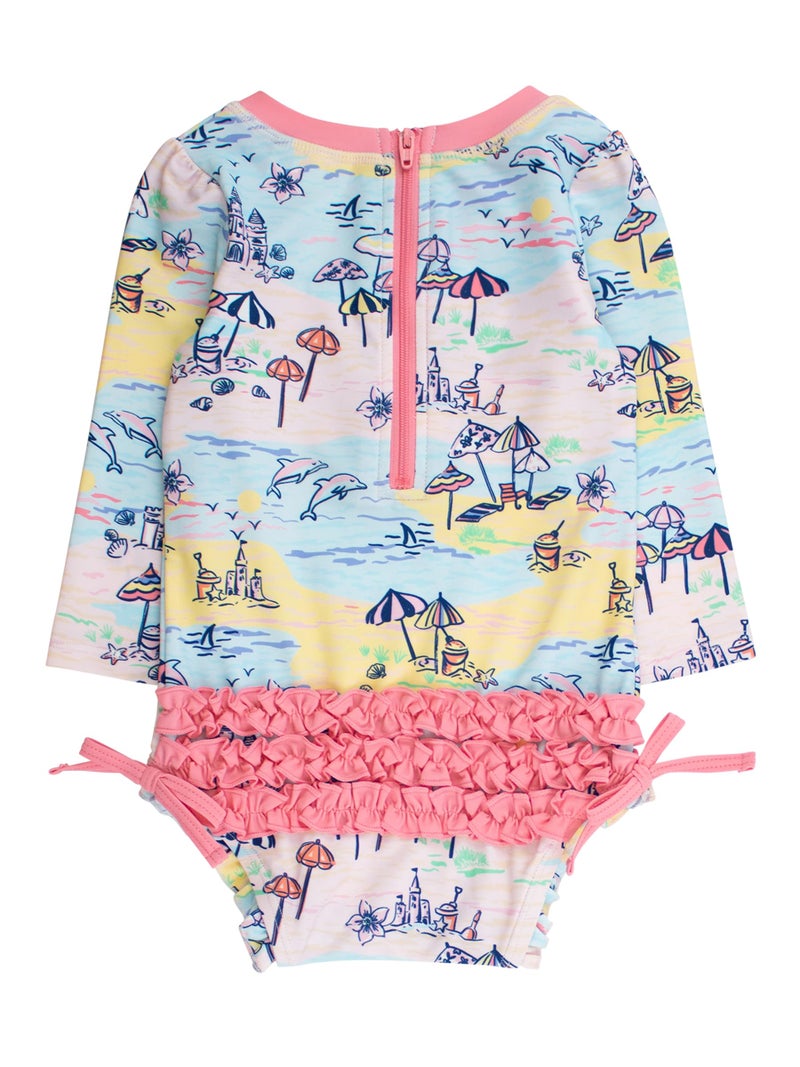 RuffleButts Baby Girls UPF 50+ Sun Protection Tropical Print Long Sleeve One Piece Rash Guard Swimsuit with Zipper - Beach Day, 18-24m - Image 4