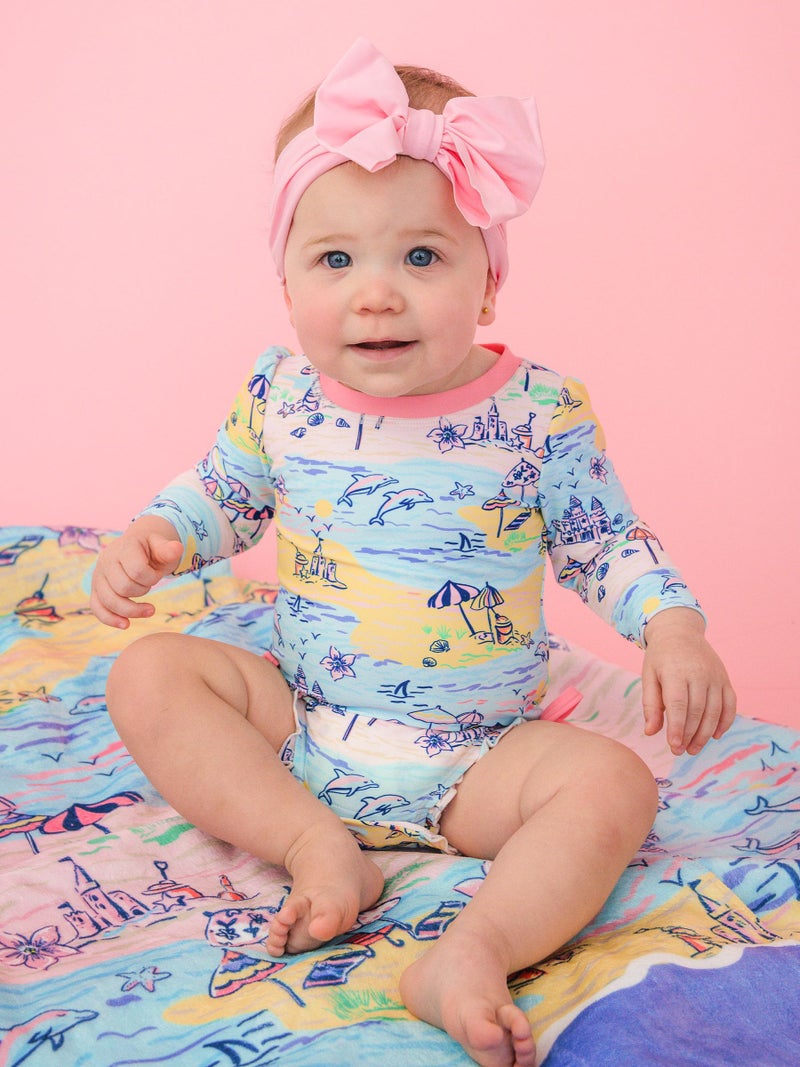 RuffleButts Baby Girls UPF 50+ Sun Protection Tropical Print Long Sleeve One Piece Rash Guard Swimsuit with Zipper - Beach Day, 18-24m - Image 2
