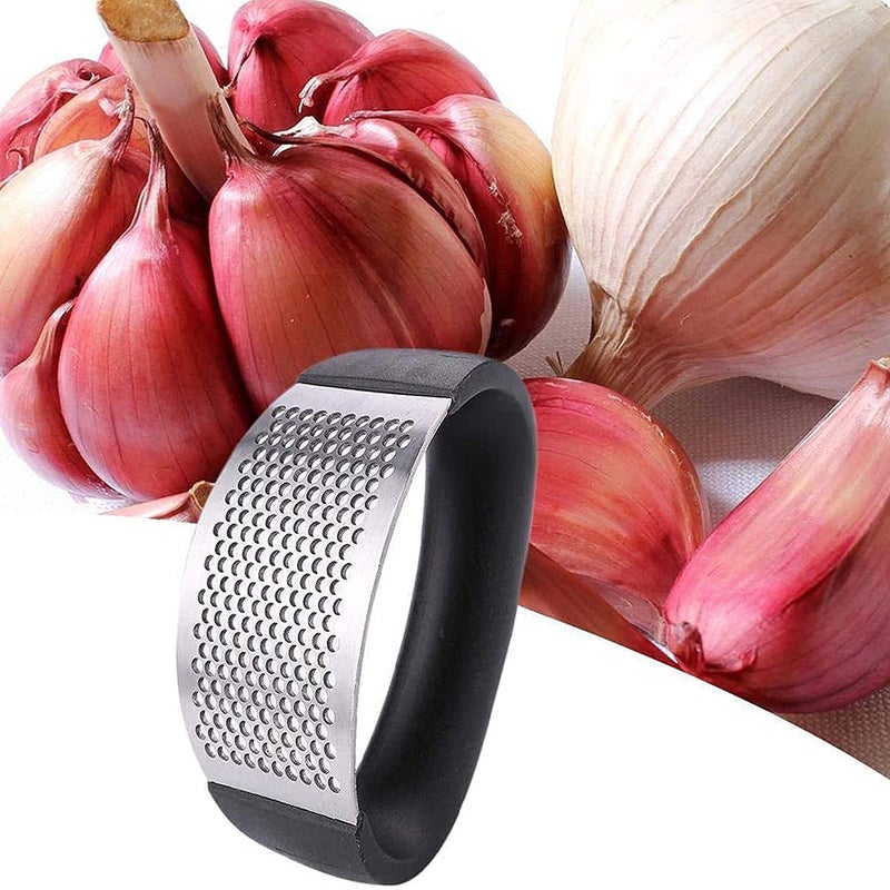 JENICO WORLD JENICO WORLD Stainless Steel Garlic Press Crusher Kitchen Chopper Dishwasher Safe MultiFunction Manual Curved Grinding Slicer Presses Cooking Gadgets Tool Dough and Peeler Black - Image 4