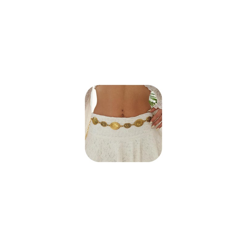 RINHOO Metal Waist Chain Belt for Women Cowgirl Chain Concho Belts for Dresses Jeans Country Concert Outfit (Style 1) - Image 1