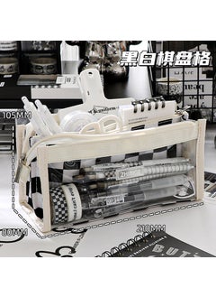 Transparent pencil case large capacity chessboard plaid pencil case junior high school girl stationery box female primary school student High-looking storage Six-layer chessboard Plaid White edging