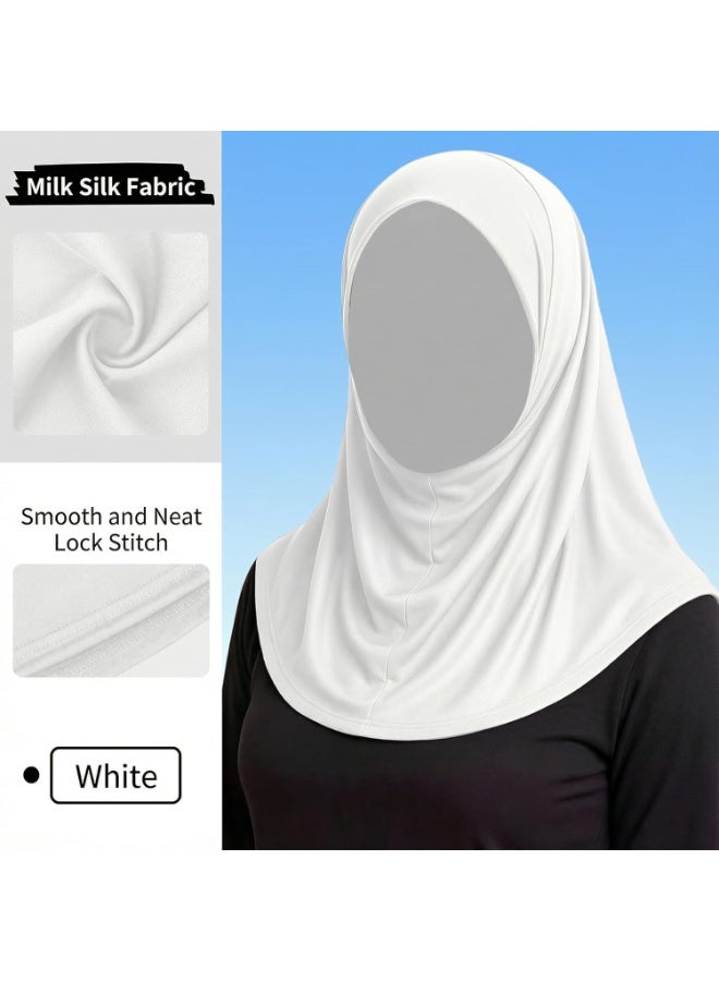 2 Pack White Chin Wrap Hijab Undercap, Milk Silk Inner Under Scarf, Breathable Quick Dry Muslim Daily Hijab Hat, UV Protection Stretch Wind Dust Resistant Hijab Cap - Image 2