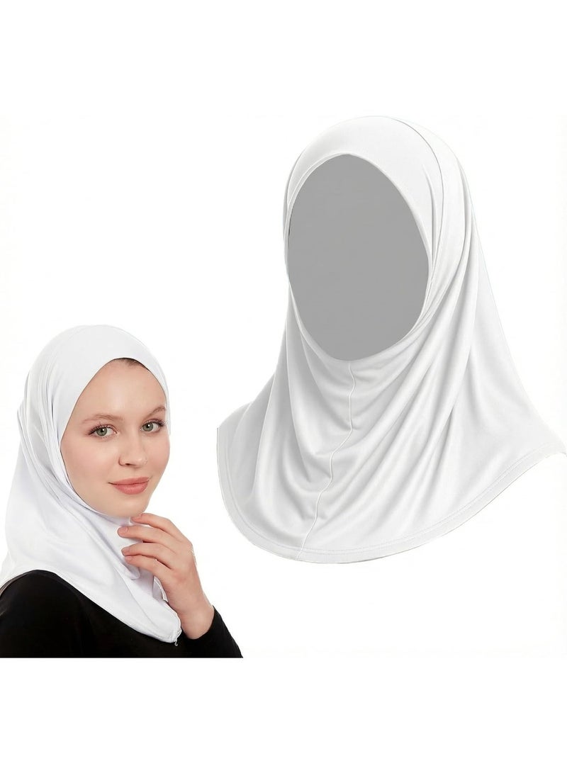 2 Pack White Chin Wrap Hijab Undercap, Milk Silk Inner Under Scarf, Breathable Quick Dry Muslim Daily Hijab Hat, UV Protection Stretch Wind Dust Resistant Hijab Cap - Image 1