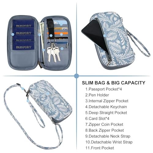 jiemei RFID Family Passport Wallet Holder Waterproof, Travel Document Organizer Credit Card Clutch Bag for Men Women (RFID Leaf) - Image 3