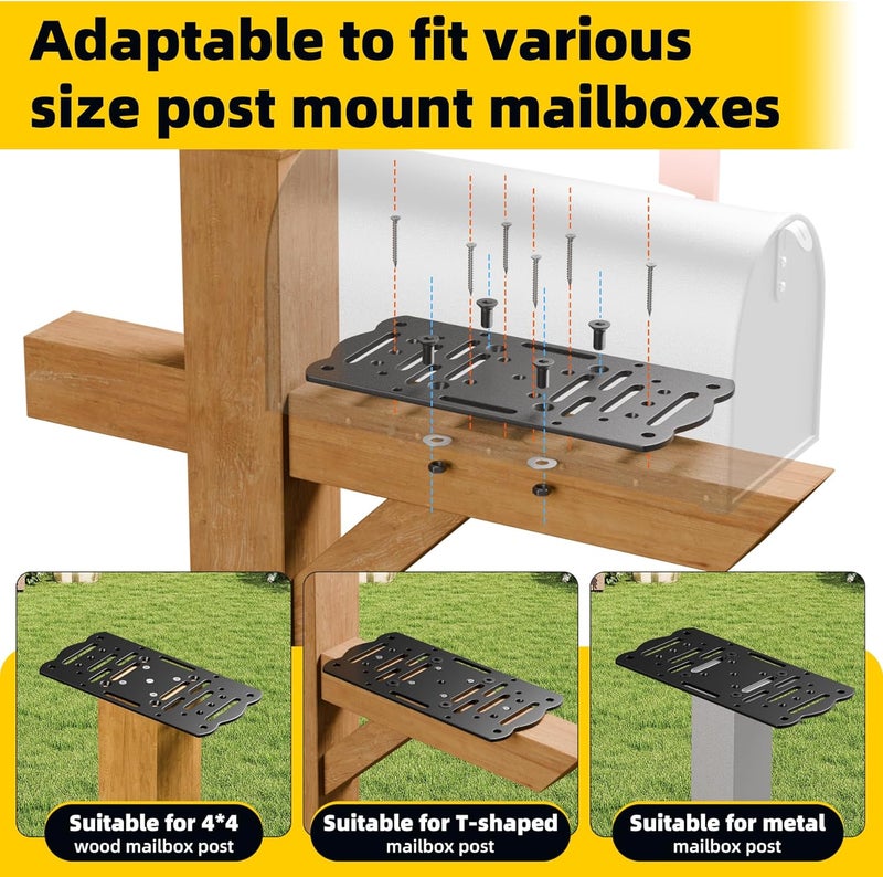 Dabolang Metal Mailbox Mounting Bracket,Post Mount Mailboxes Board,Mailbox Bracket for 4x4 Wood or Hollow Posts,Mailbox Mounting Plate For Most Post-Mounted Mailboxes with Mounting Holes at the Bottom - Image 3