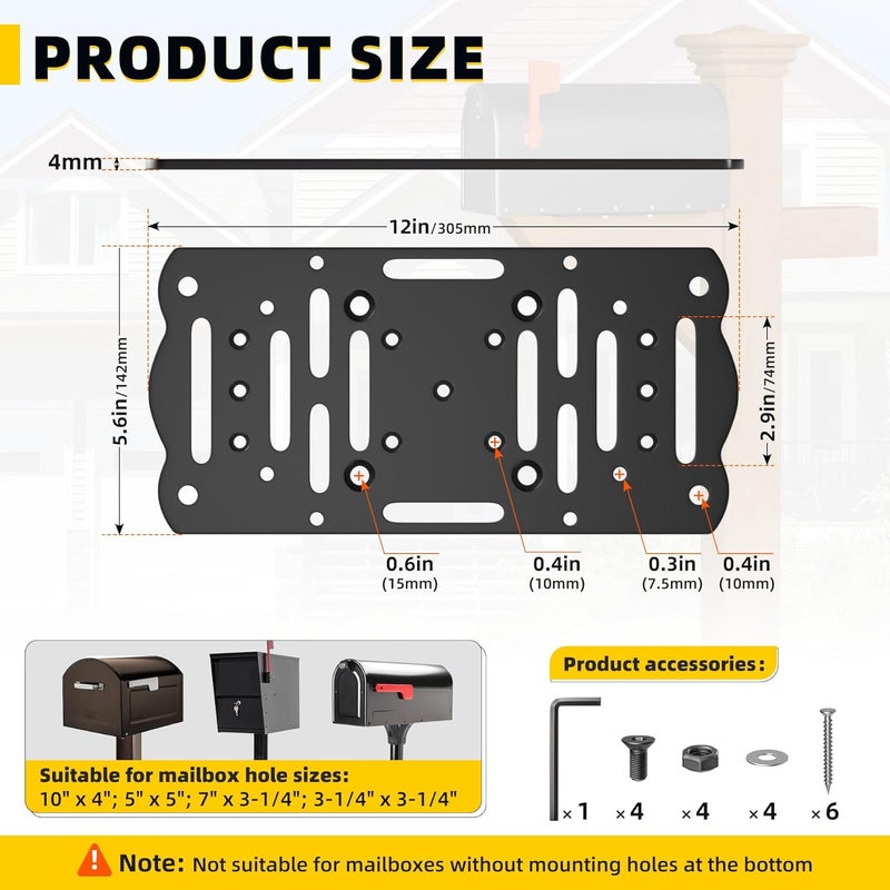 Dabolang Metal Mailbox Mounting Bracket,Post Mount Mailboxes Board,Mailbox Bracket for 4x4 Wood or Hollow Posts,Mailbox Mounting Plate For Most Post-Mounted Mailboxes with Mounting Holes at the Bottom - Image 2