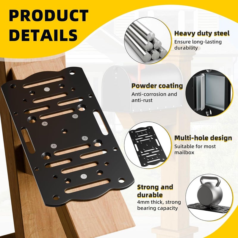 Dabolang Metal Mailbox Mounting Bracket,Post Mount Mailboxes Board,Mailbox Bracket for 4x4 Wood or Hollow Posts,Mailbox Mounting Plate For Most Post-Mounted Mailboxes with Mounting Holes at the Bottom - Image 4