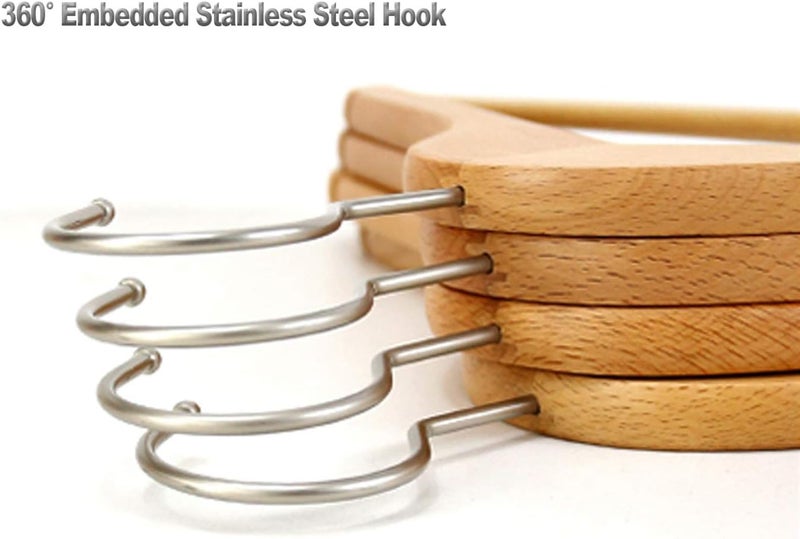 OOTORI Solid Wood Coat Hangers, Non-Slip Cloth Hangers with Notches & 360° Swivel Hook (16 Pack)… - Image 3