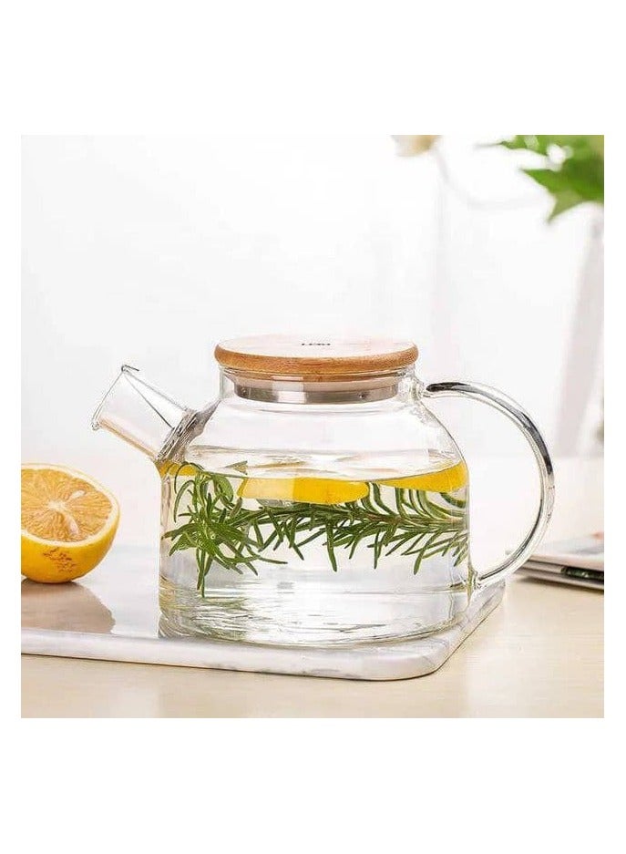 1 liter thermal glass jug with wooden lid - Image 1