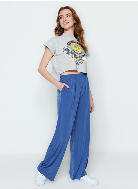 Indigo Wide Leg/Wide Leg High Waist Flexible Knitted Pants TWOSS23PL00129