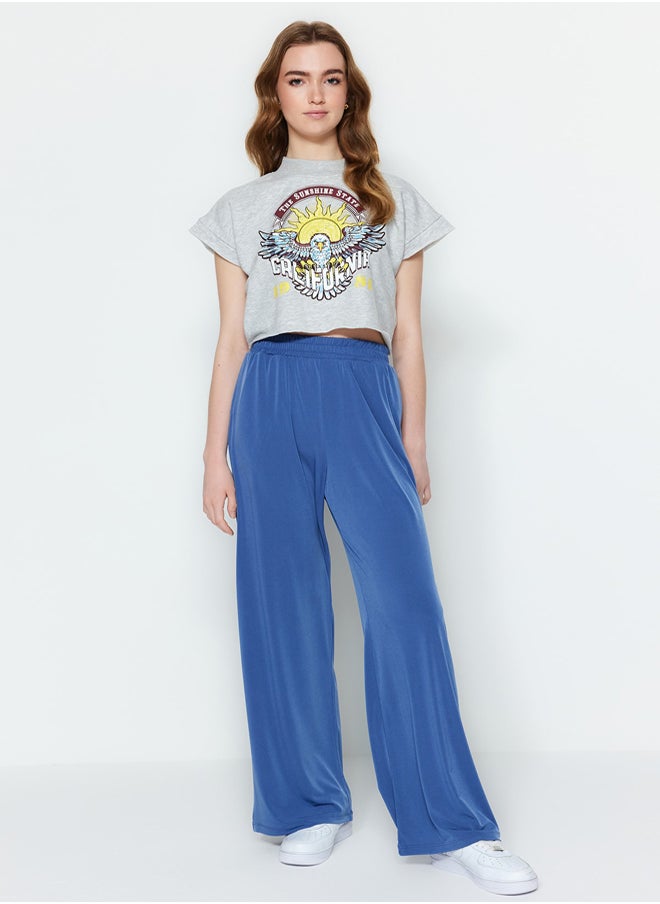 Indigo Wide Leg/Wide Leg High Waist Flexible Knitted Pants TWOSS23PL00129
