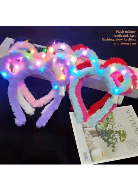 Luminous Rabbit Ears Headband Plush Mickey Headwear Luminous Headband Cat Ears Sweep Code Activity Small Gift-Color:No Glow Mickey White