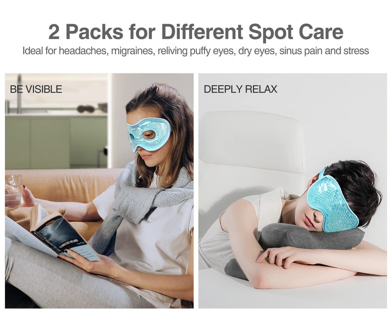 Luxtude Gel Eye Mask Cooling Eye Mask for Dry Eyes 2PCS, Heated Warm Eye Ice Pack Reusable Gel Sleep Mask, Frozen Cold Eye Compress for Puffiness/Dark Circles/Headaches/Allergies (Blue) - Image 3