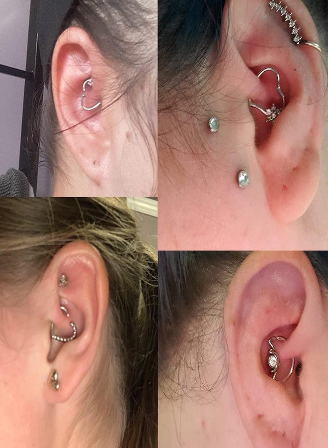 QWALIT 16g 20g Daith Earrings Surgical Steel Tragus Helix Cartilage Piercing Jewelry Heart CZ Small Hoop Earring Fake Nose Rings Hoop Septum Jewelry Silver Rose Gold - Image 2