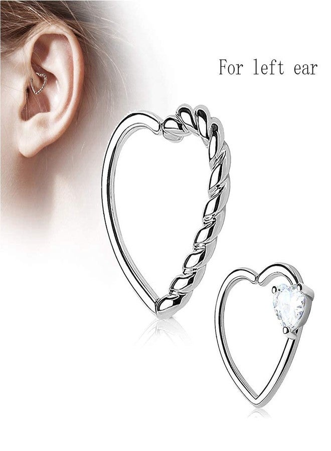 QWALIT 16g 20g Daith Earrings Surgical Steel Tragus Helix Cartilage Piercing Jewelry Heart CZ Small Hoop Earring Fake Nose Rings Hoop Septum Jewelry Silver Rose Gold - Image 4