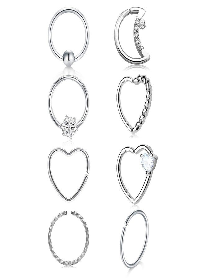 QWALIT 16g 20g Daith Earrings Surgical Steel Tragus Helix Cartilage Piercing Jewelry Heart CZ Small Hoop Earring Fake Nose Rings Hoop Septum Jewelry Silver Rose Gold - Image 1