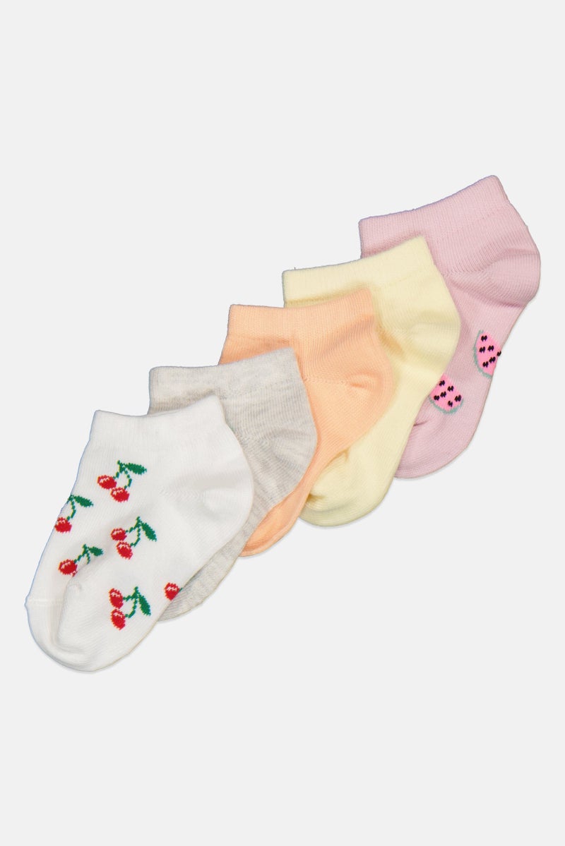 XOXO Kids Girl 5 Pairs Non Terry Ankle Socks, Multicolor - Image 2