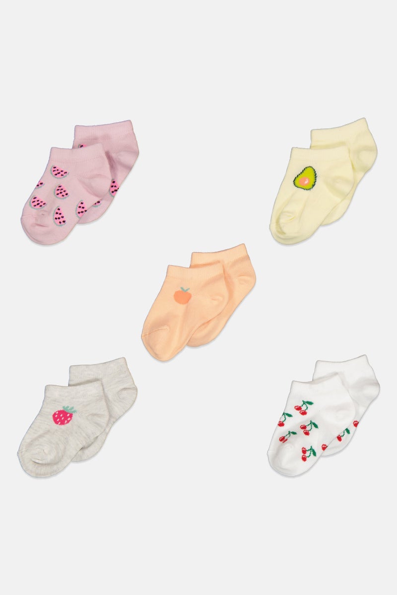 XOXO Kids Girl 5 Pairs Non Terry Ankle Socks, Multicolor - Image 1