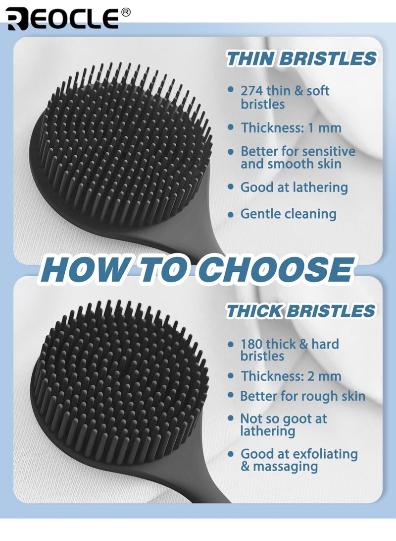REOCLE Ergonomic Silicone Bath Brush with Soft Bristles and Long Handle Gentle Back Scrubber for Hard to Reach Areas Durable Shower Brush for Exfoliating and Cleansing Personal Care Tool for Men Women - Image 3
