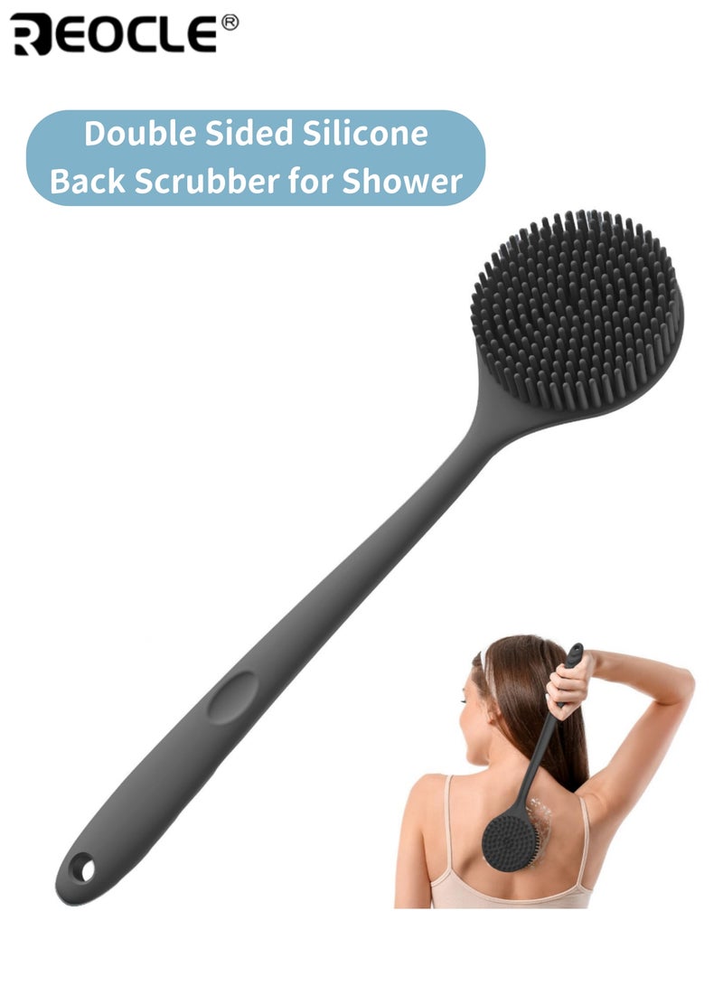 REOCLE Ergonomic Silicone Bath Brush with Soft Bristles and Long Handle Gentle Back Scrubber for Hard to Reach Areas Durable Shower Brush for Exfoliating and Cleansing Personal Care Tool for Men Women - Image 1