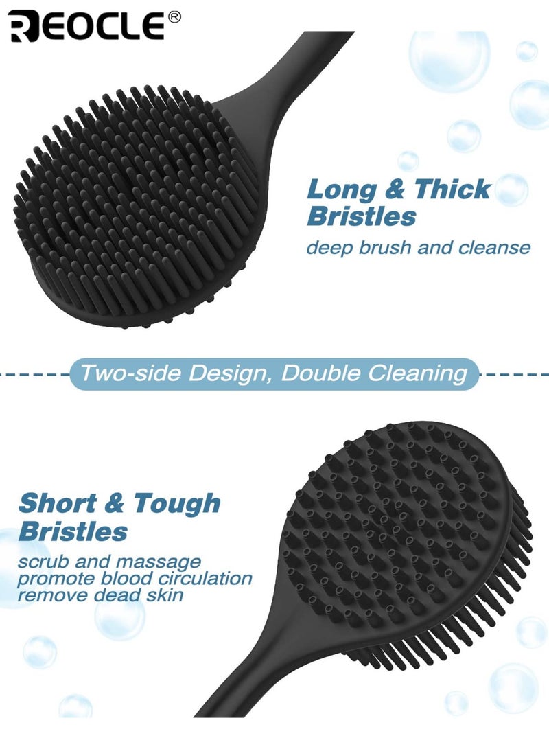 REOCLE Ergonomic Silicone Bath Brush with Soft Bristles and Long Handle Gentle Back Scrubber for Hard to Reach Areas Durable Shower Brush for Exfoliating and Cleansing Personal Care Tool for Men Women - Image 2