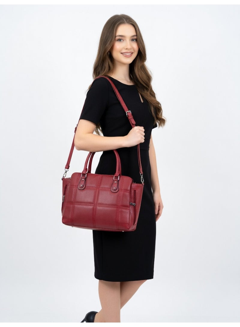 Elegant Quilted Tote Bag & Spacious & Versatile Everyday Shoulder Bag for Women-Red - Image 4