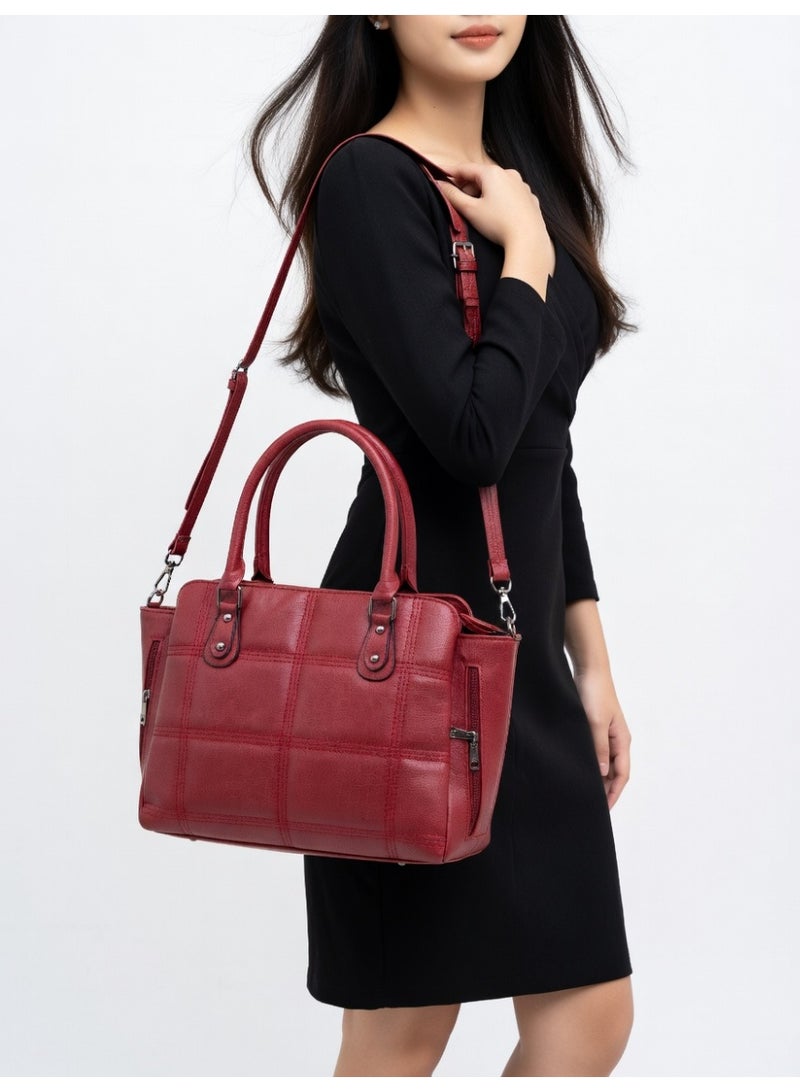 Elegant Quilted Tote Bag & Spacious & Versatile Everyday Shoulder Bag for Women-Red - Image 5