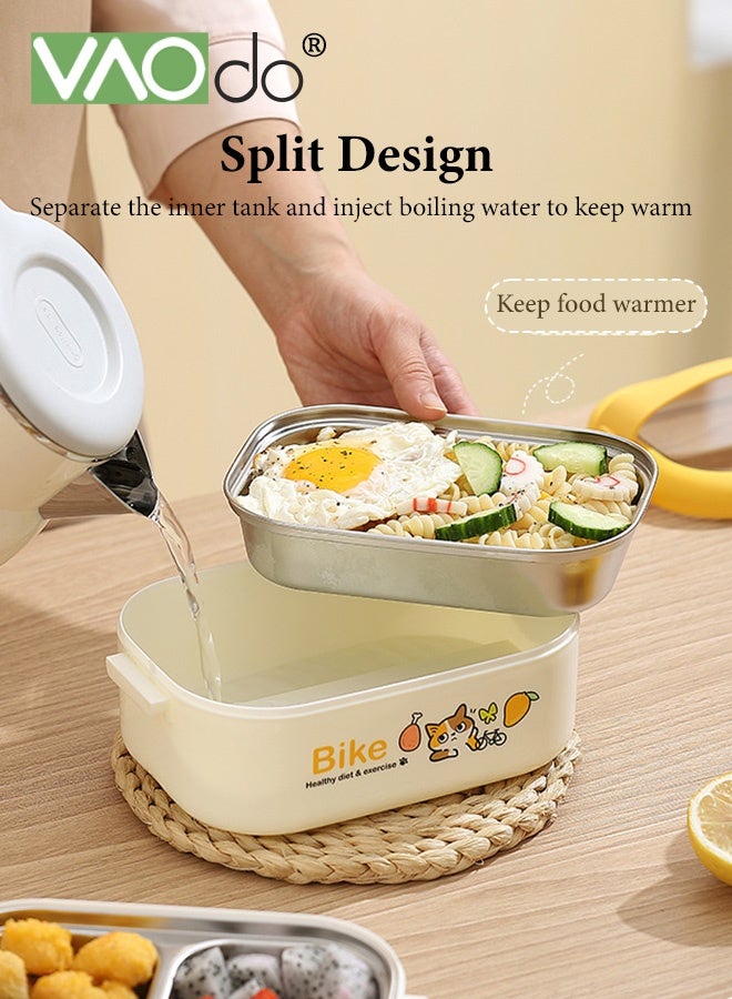 VAOdo 2PCS 1200ML Lunch Box with Lunch Bag, 304 Stainless Steel Bento Box, 2 Layers Stacked Leakproof, with Tableware Lunch Box, BPA Free Food Container with Cutlery Set Yellow 20.5*12.5*12.5CM - Image 3