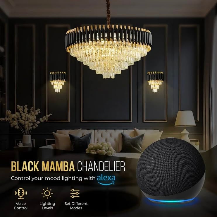 Harold Electricals Stainless Steel Black Mamba Round K9 Crystal Chandelier | Alexa Enabled Modern Chandelier Light Fixture for Hallway, Living Room, Hotel & Entryways - Warm White, 16 Inch (400mm) - Image 2