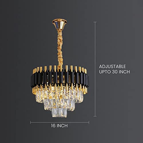 Harold Electricals Stainless Steel Black Mamba Round K9 Crystal Chandelier | Alexa Enabled Modern Chandelier Light Fixture for Hallway, Living Room, Hotel & Entryways - Warm White, 16 Inch (400mm) - Image 5