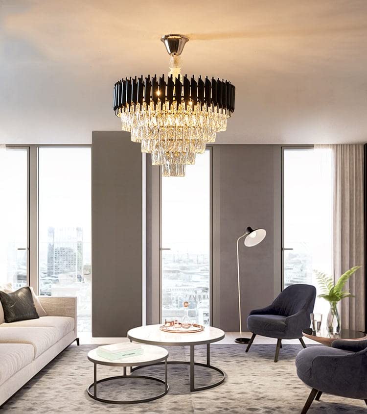 Harold Electricals Stainless Steel Black Mamba Round K9 Crystal Chandelier | Alexa Enabled Modern Chandelier Light Fixture for Hallway, Living Room, Hotel & Entryways - Warm White, 16 Inch (400mm) - Image 1