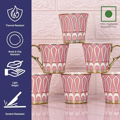 Femora Mandala Pattern with Golden Handle Golden Tea Mugs, Ceramic Tea Cups, Coffee Mugs (130 ml) - 6 Pcs Set (NOT Microwave Safe) - Image 4