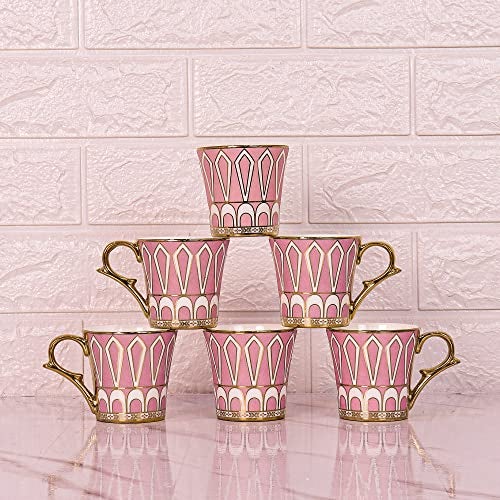 Femora Mandala Pattern with Golden Handle Golden Tea Mugs, Ceramic Tea Cups, Coffee Mugs (130 ml) - 6 Pcs Set (NOT Microwave Safe) - Image 3